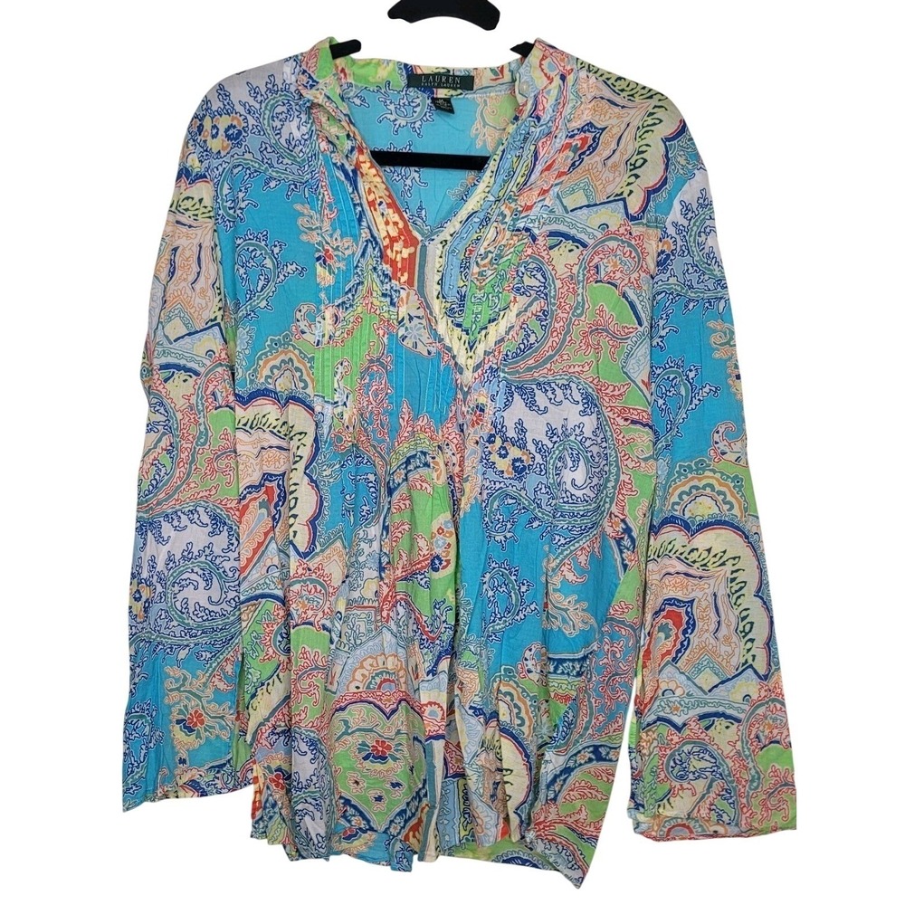 Lauren Ralph Lauren Paisley Abstract Multicolor Tunic Sz M Babydoll Tunic Beachy